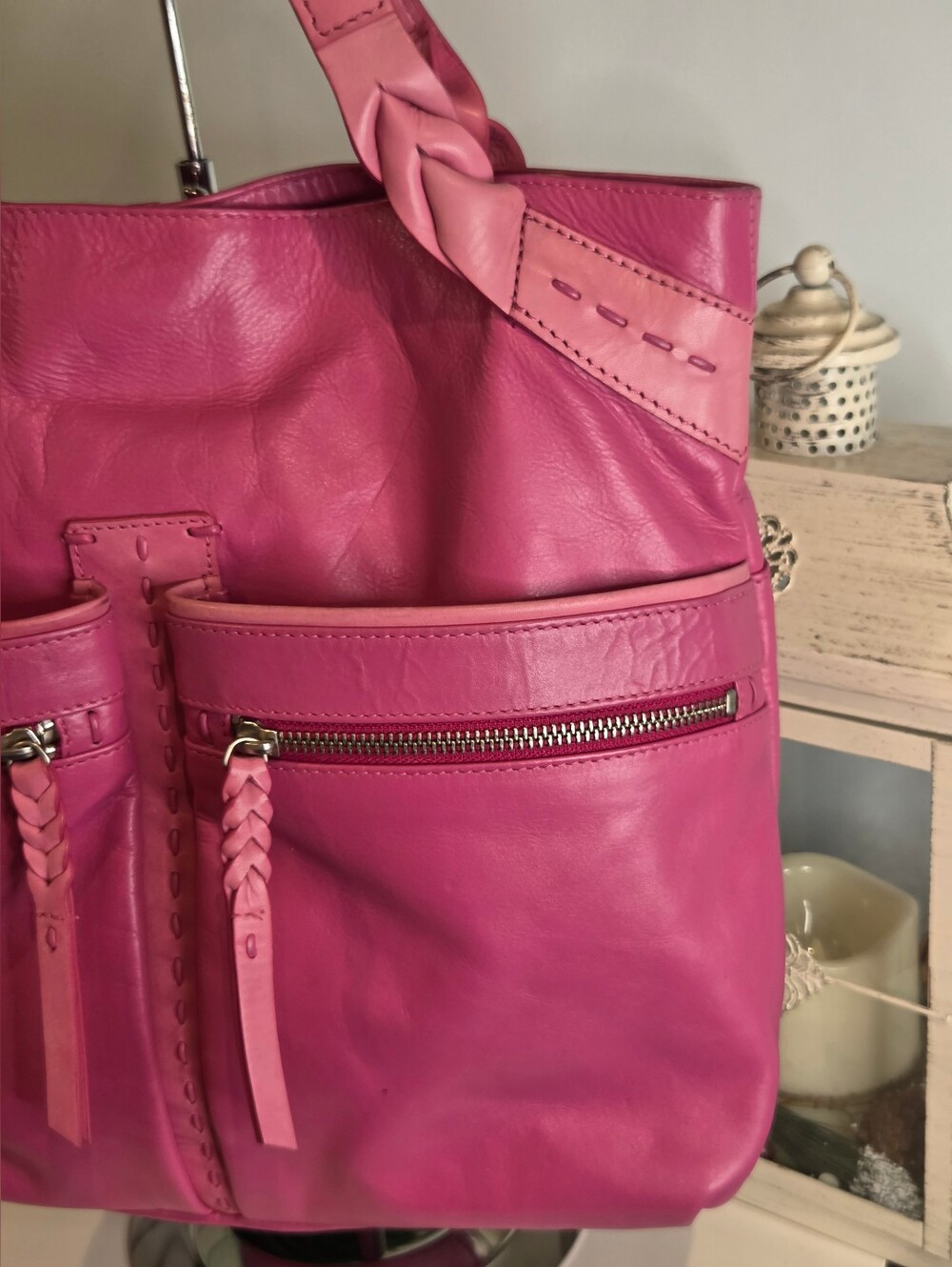 Radley London Pink Leather Whipstitch Tote Shoulder Bag - EUC - Picture 3 of 16